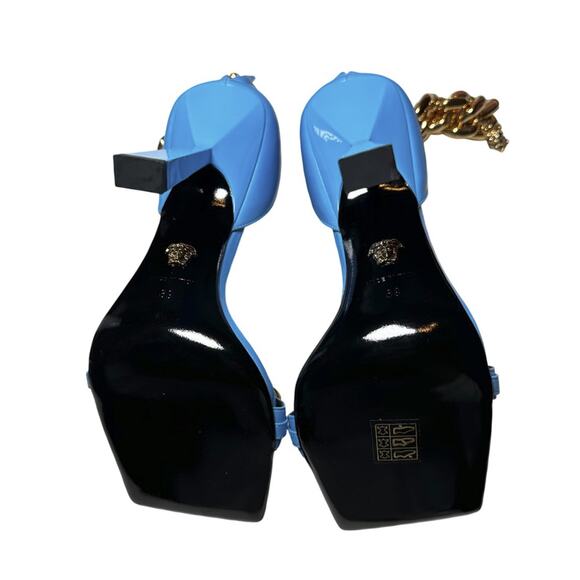 Versace NIB Medusa 110 Square Toe Curb Chain Ankle Strap Heels Sandals 39 $1275 - Picture 5 of 9